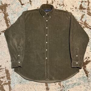 Vintage Polo Ralph Lauren Corduroy Button Down Shirt Size Large Moss Green
